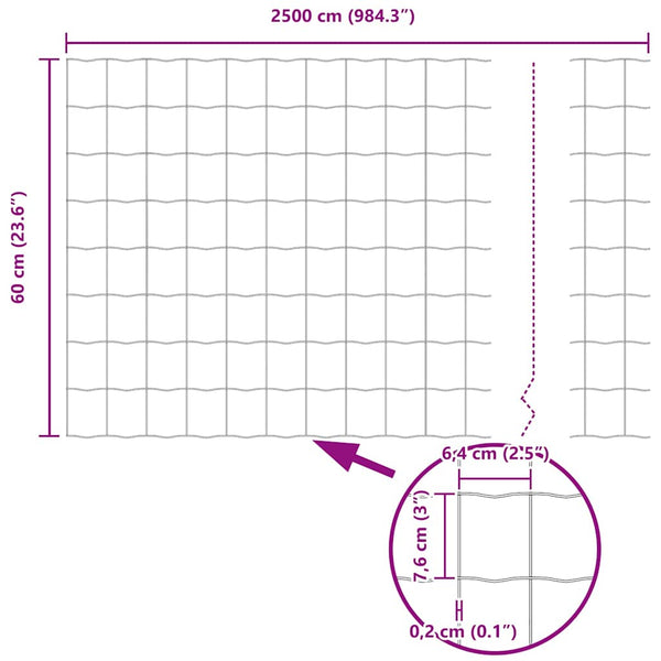 Zaun mit Pfosten Silber 0,6x25m Stahl