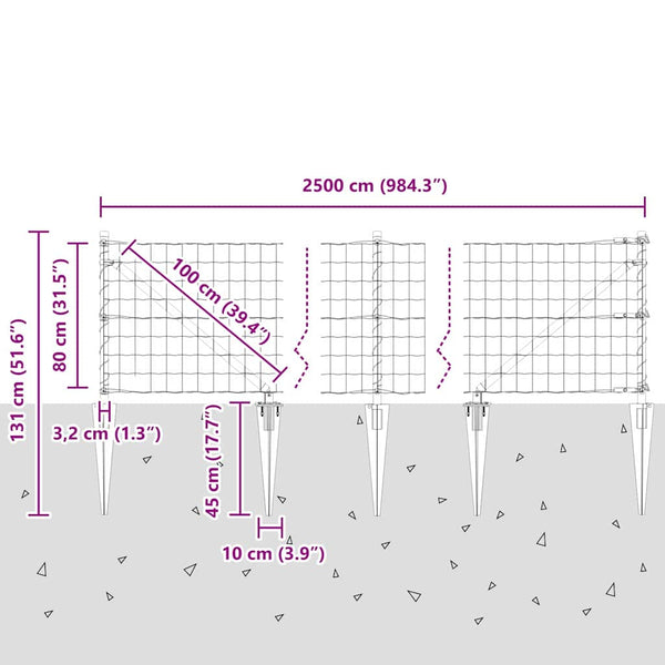vidaXL Clôture avec poteaux Argenté 0,8 x 25 m Acier