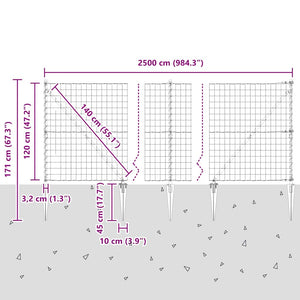 vidaXL Clôture avec poteaux Argenté 1,2 x 25 m Acier