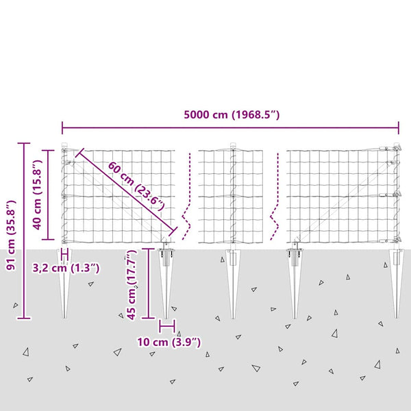 vidaXL Clôture avec poteaux Argent 0,4 x 50 m Acier