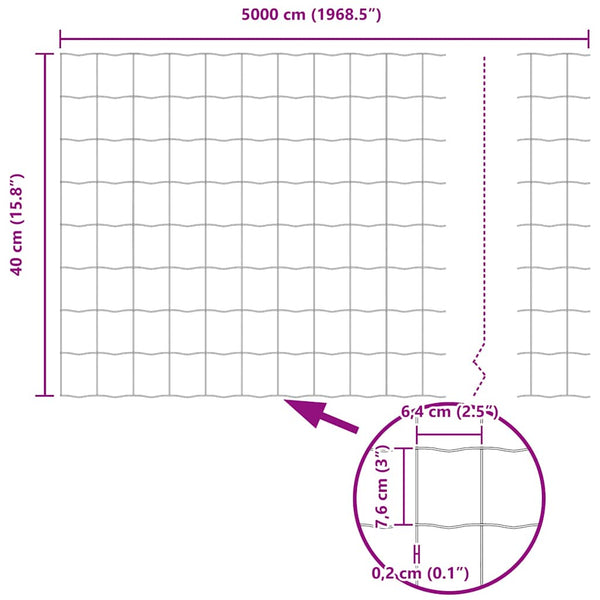 vidaXL Clôture avec poteaux Argent 0,4 x 50 m Acier