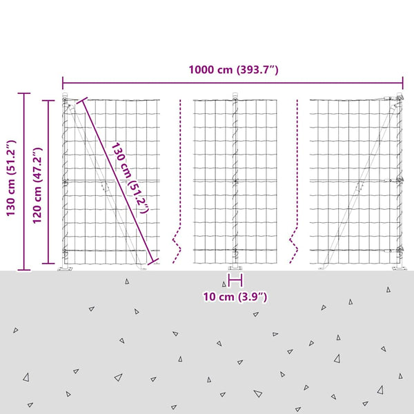 Grüner Zaun mit Pfosten 1,2x10m