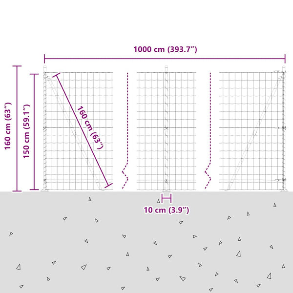 Grüner Zaun mit Pfosten 1,5x10m