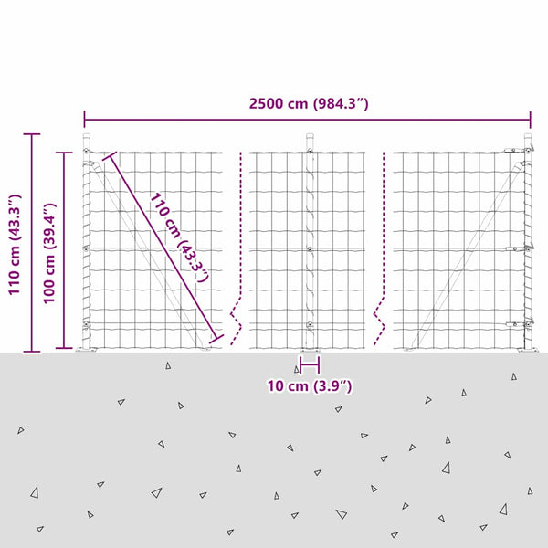 Grüner Zaun mit Pfosten 1 x 25 m