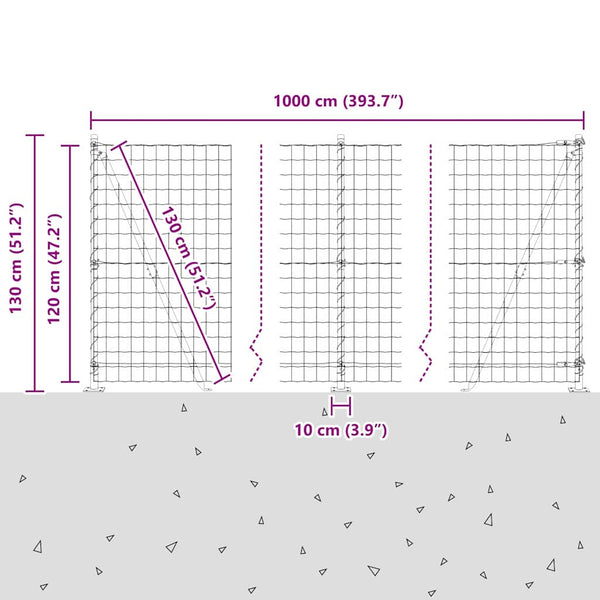 Grüner Stahlzaun mit Pfosten 1,2 x 10 m