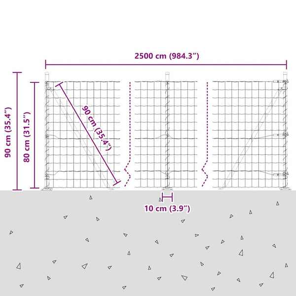 Grüner Stahlzaun mit Pfosten 0,8x25m