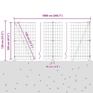 Grauer Zaun mit Pfosten 1,2x10m