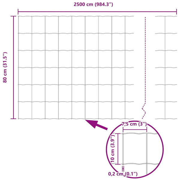 Grauer Zaun mit Pfosten 0,8x25m