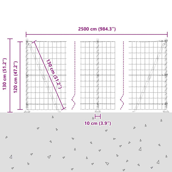 Grauer Zaun mit Pfosten 1,2x25m