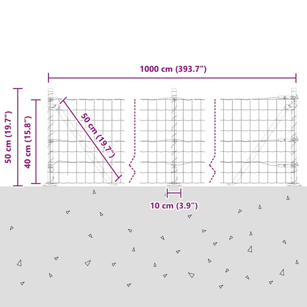 Grauer Zaun mit Pfosten 0,4x10 m