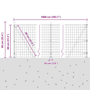 Stahlzaun Grau mit Pfosten 0,8x10m