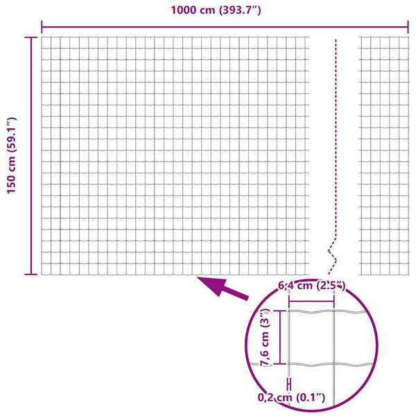 Stahlzaun Grau 1,5x10m mit Pfosten