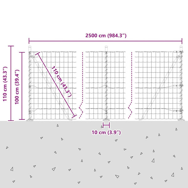 Grauer Stahlzaun mit Pfosten 1 x 25 m