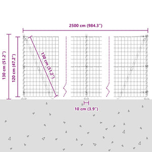 Grauer Stahlzaun mit Pfosten 1,2x25m