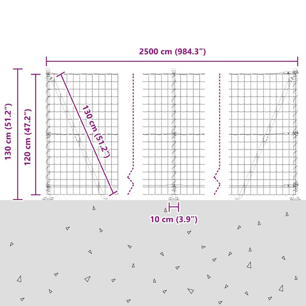 Grauer Stahlzaun mit Pfosten 1,2x25m