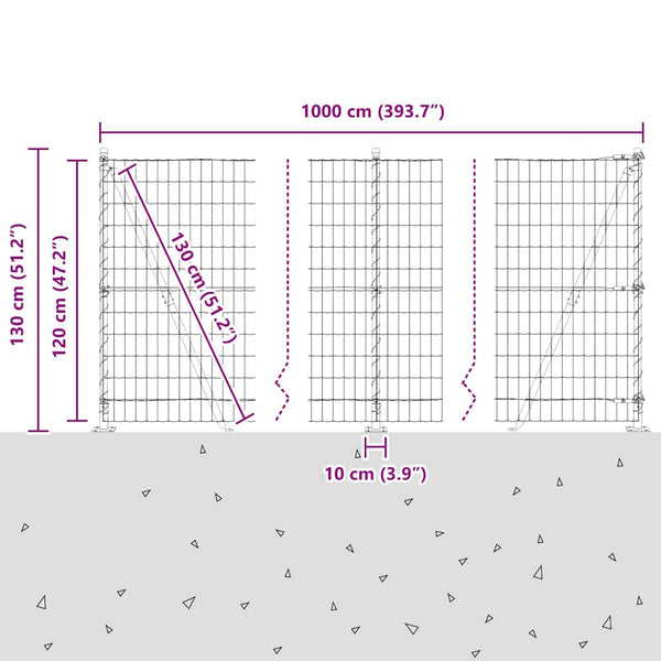 Stahl Zaun mit Pfosten Silber 1,2x10m