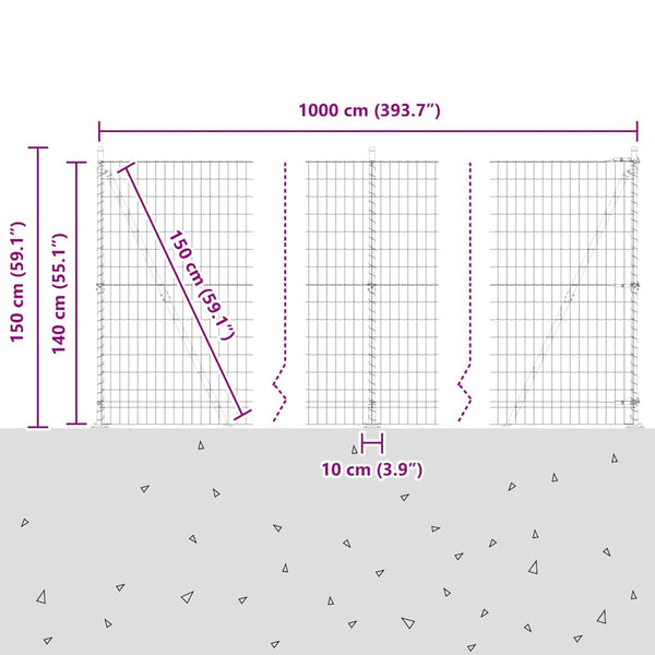vidaXL Clôture avec poteaux Argent 1,4 x 10 m Acier
