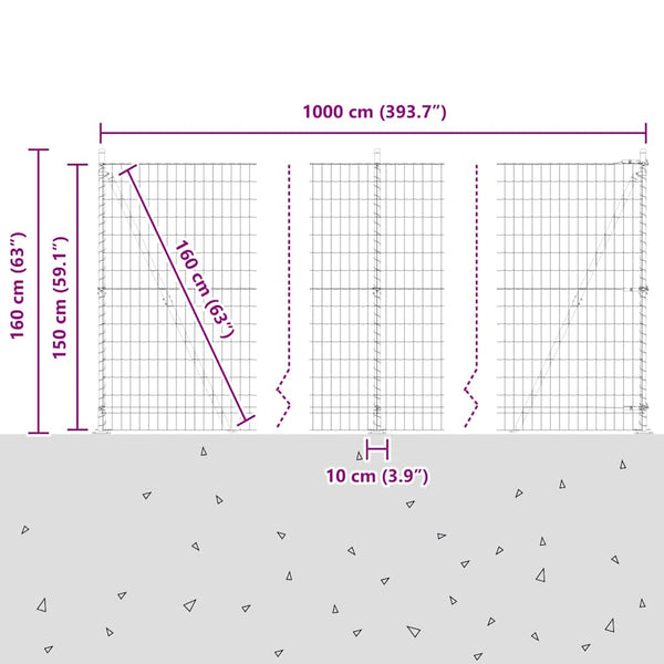 vidaXL Clôture avec poteaux argentée 1,5 x 10 m Acier