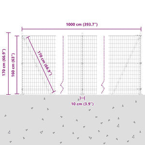Stahlzaun mit Pfosten Silber 1,6x10m