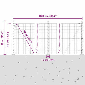 vidaXL Clôture avec poteaux argentée 0,8 x 10 m acier