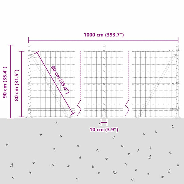 vidaXL Clôture avec poteaux argentée 0,8 x 10 m acier