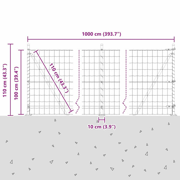 vidaXL Clôture avec poteaux argentée 1 x 10 m Acier
