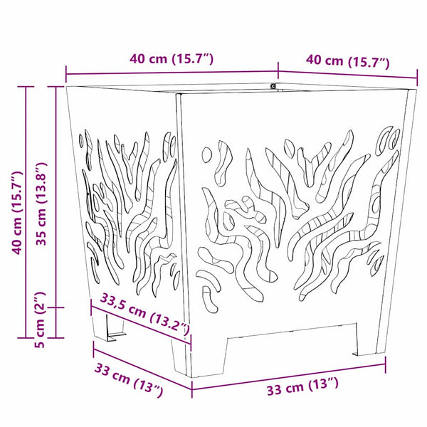 Feuerstelle Braun 40x40 cm aus Wetterfeststahl