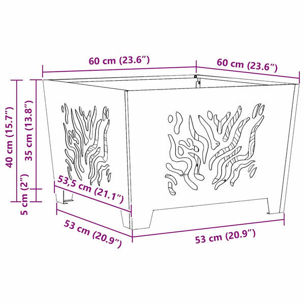 Feuerstelle Braun 60x60 cm Wetterfeststahl