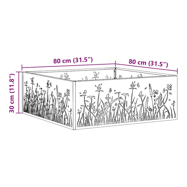Feuerstelle Braun 80x80 cm Wetterfeststahl