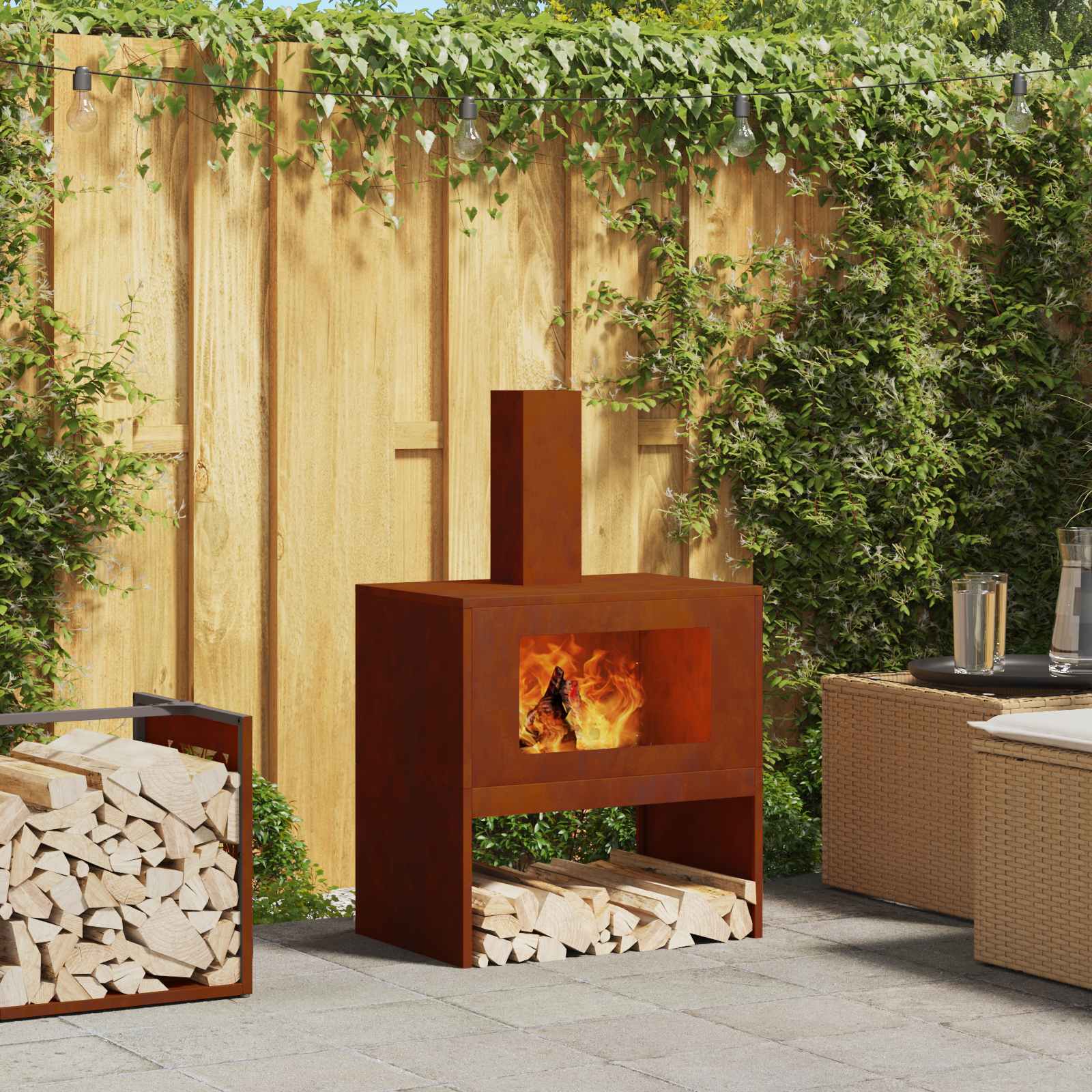 Feuerstelle Braun Wetterfeststahl 60x40x96cm