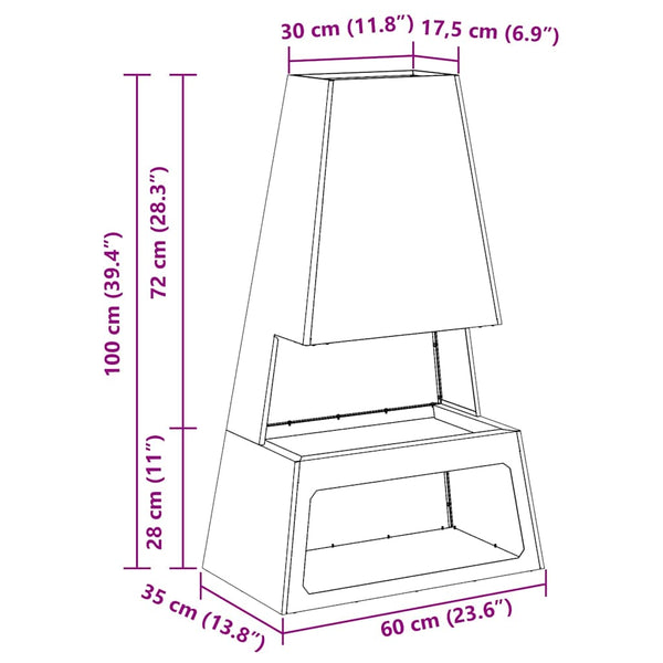 Feuerstelle Braun Wetterfeststahl 60x35x100cm