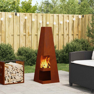 Feuerstelle Braun Wetterstahl 35x35x100cm