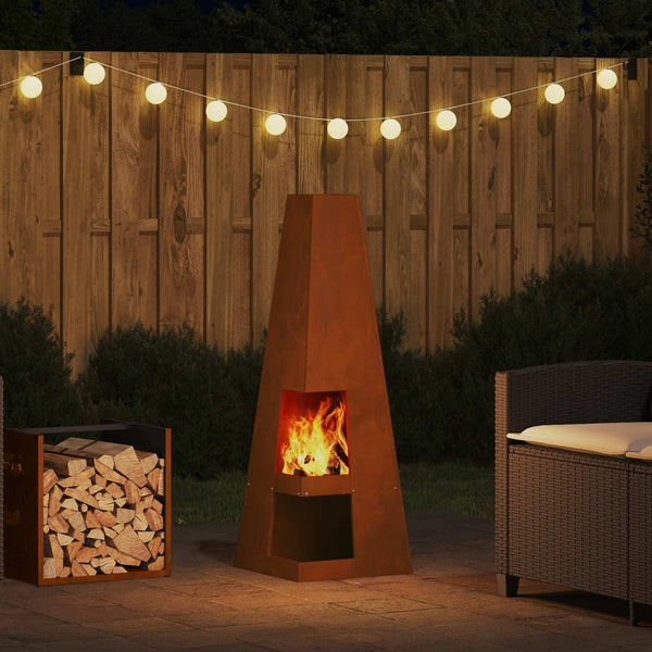Feuerstelle Braun Wetterstahl 35x35x100cm