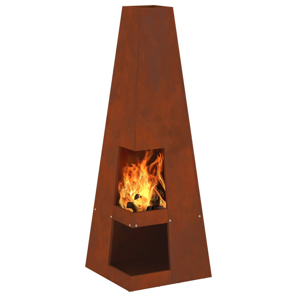 Feuerstelle Braun Wetterstahl 35x35x100cm
