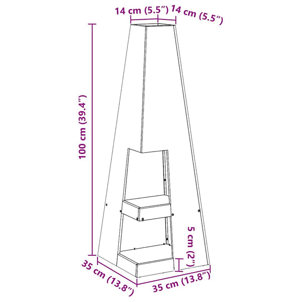 Feuerstelle Braun Wetterstahl 35x35x100cm