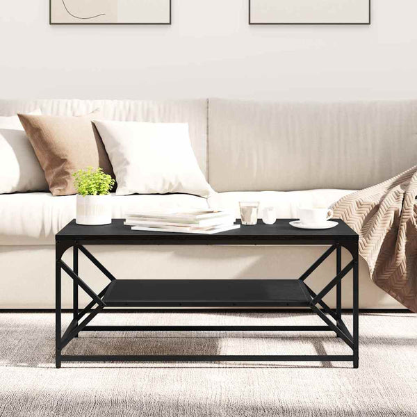 Schwarzer Couchtisch Eichen-Optik 90x50 cm