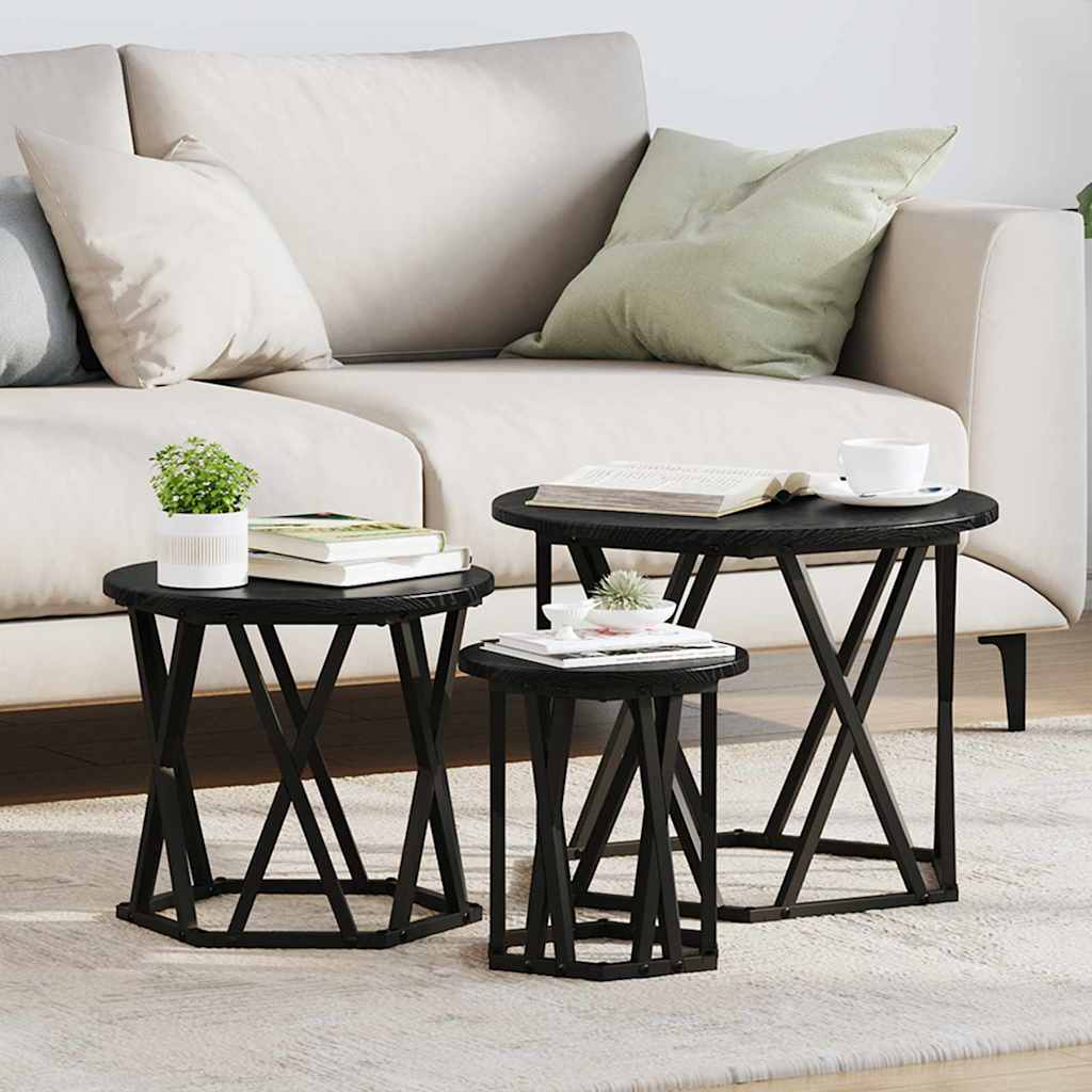 Nesting Beistelltisch 3er-Set Schwarz Eiche