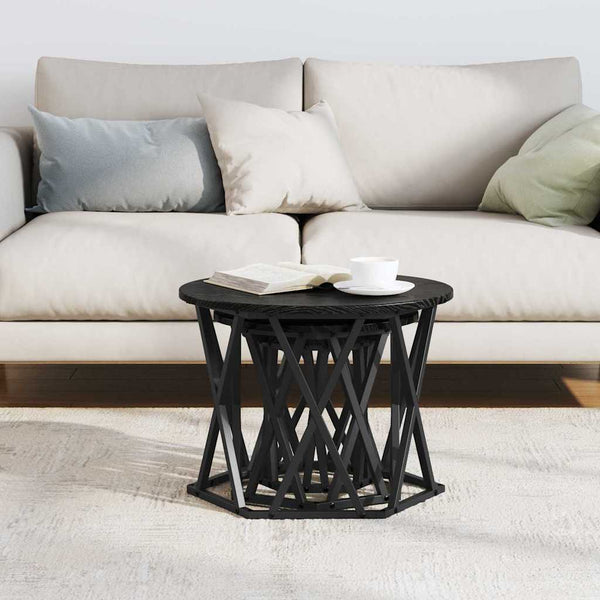 Nesting Beistelltisch 3er-Set Schwarz Eiche