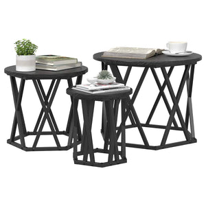 Nesting Beistelltisch 3er-Set Schwarz Eiche