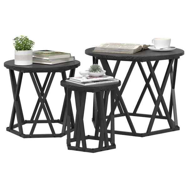 Nesting Beistelltisch 3er-Set Schwarz Eiche