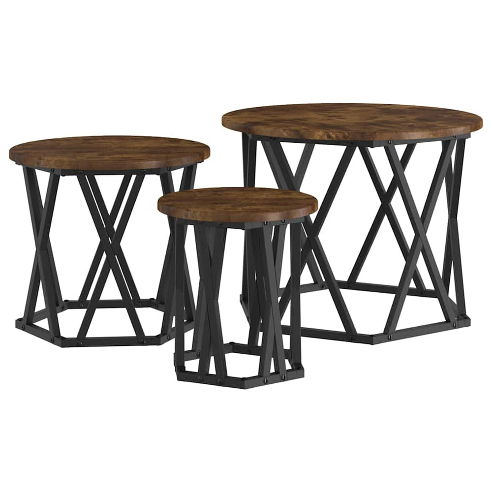 vidaXL Nesting End Table 3 pcs Smoked Oak