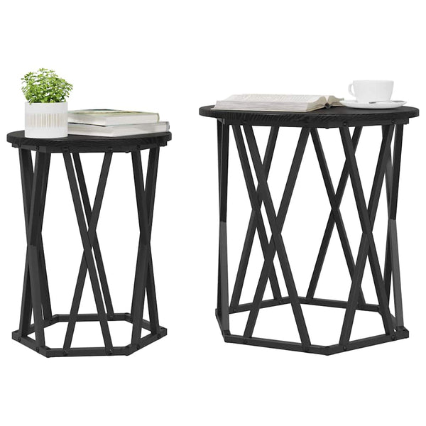 Couchtisch Schwarz Eichenoptik 2er Set