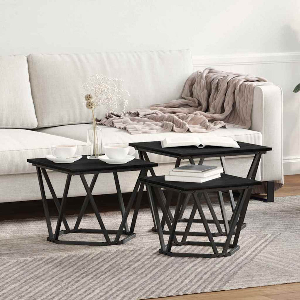 Schwarzer Couchtisch 3er Set Eichenoptik