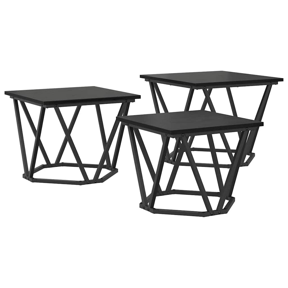 Schwarzer Couchtisch 3er Set Eichenoptik