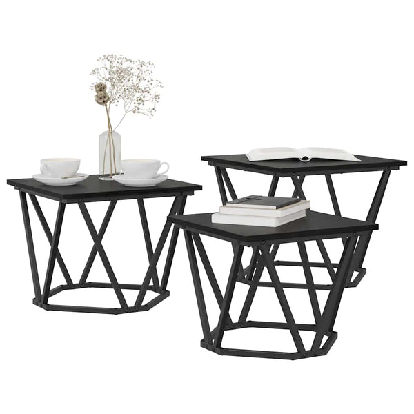 Schwarzer Couchtisch 3er Set Eichenoptik