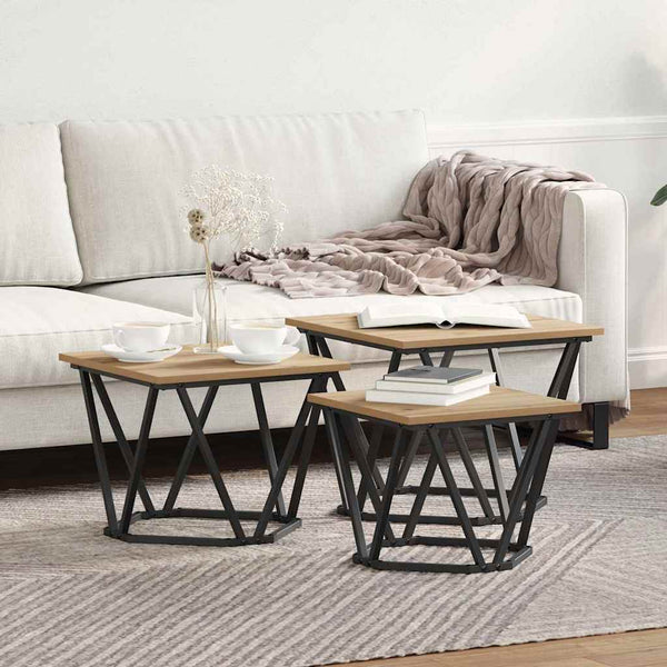 vidaXL Table basse 3 pcs Chêne artisan Bois d'ingénierie et acier