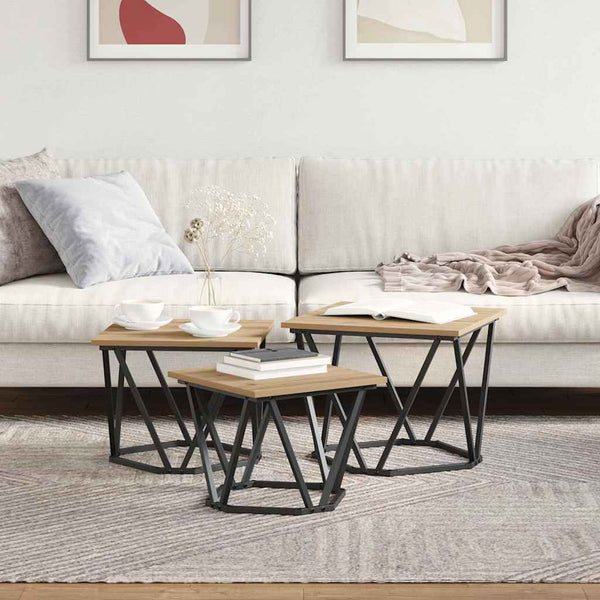vidaXL Table basse 3 pcs Chêne artisan Bois d'ingénierie et acier