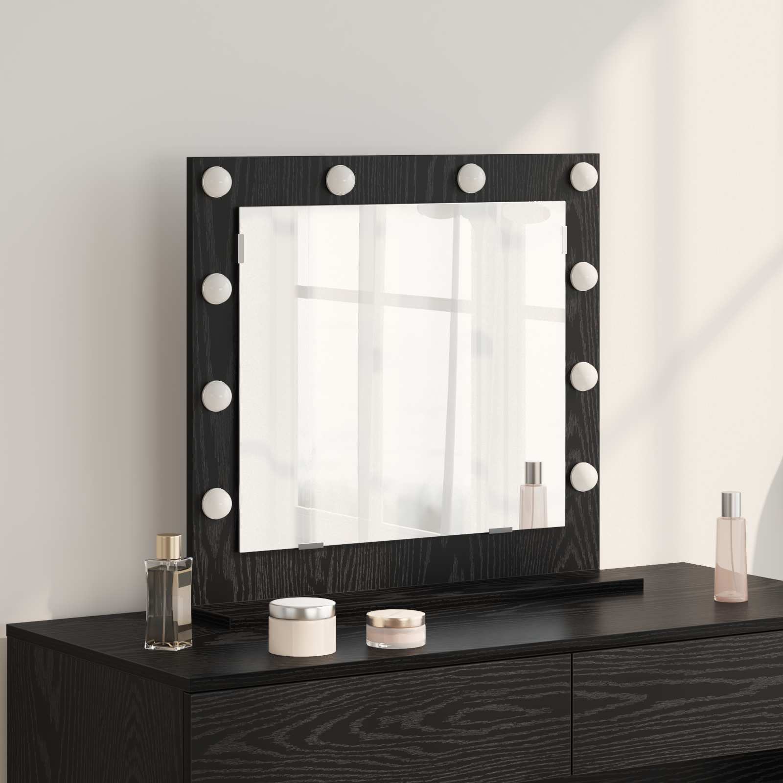 vidaXL Miroir de lavabo noir aspect chêne 60 x 55 x 18 cm