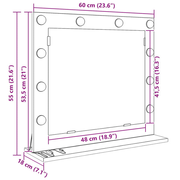 vidaXL Miroir de lavabo noir aspect chêne 60 x 55 x 18 cm