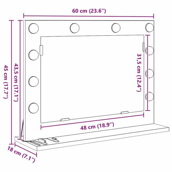Rechteckiger Waschtischspiegel Betongrau 60x45 cm